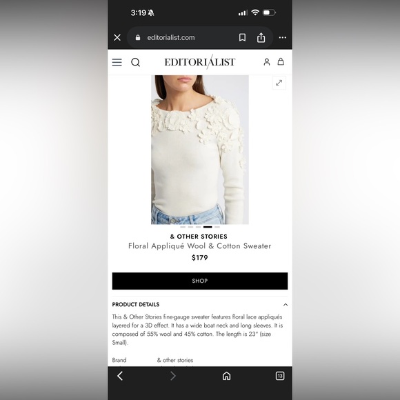 & Other Stories Floral Appliqué Wool & Cotton Long Sleeve Sweater Small - Picture 5 of 14